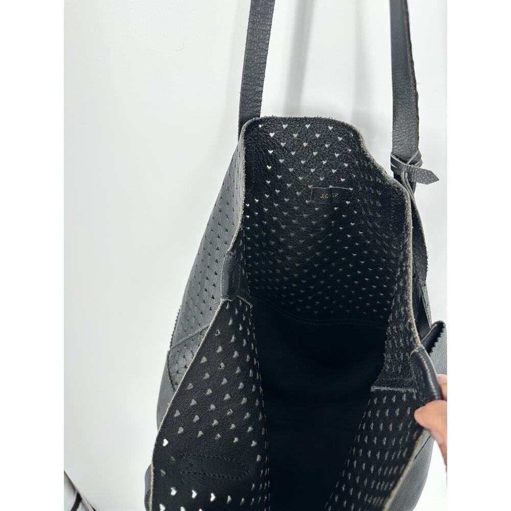 J. Crew Perforated Heart Tote Bag In Black Leather Large - Picture 9 of 10